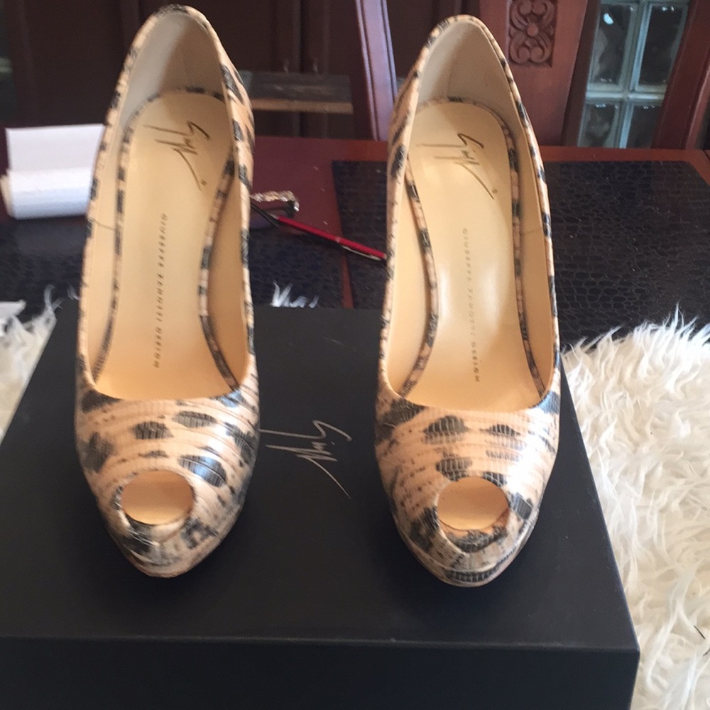 Zanotti  snake print open toe platform shoes